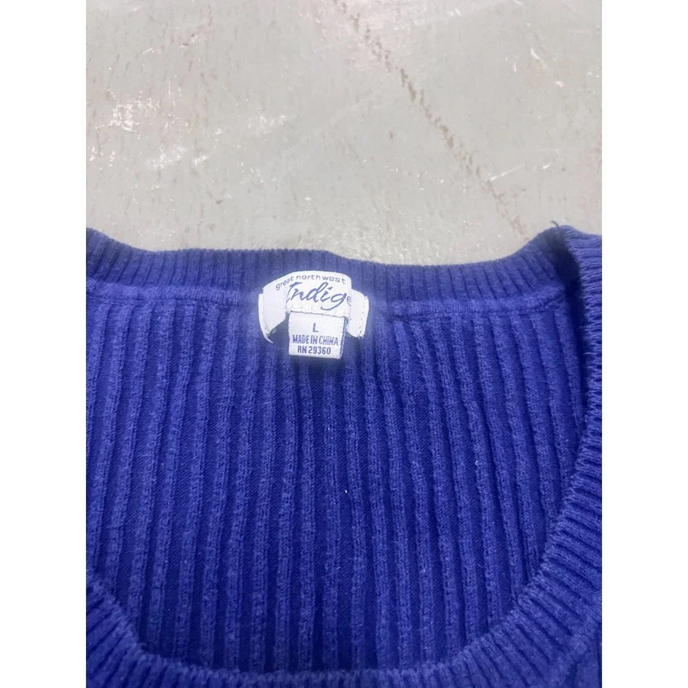 Great‎ Northwest Indigo Sweater Womens L Blue Ribbed Warm Wear Cozy Knit Winter